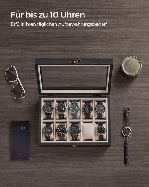 Rootz Ebony Black Watch Box - Organizer Case - Storage Container - Elegant Display - 20.5cm x 29cm x 8.5cm