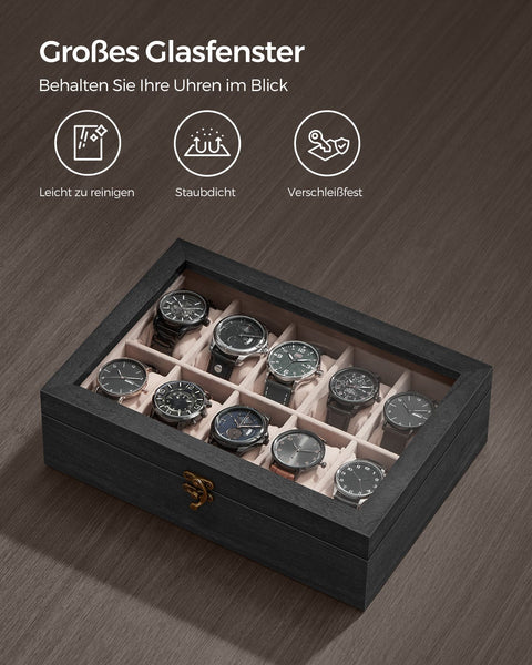 Rootz Ebony Black Watch Box - Organizer Case - Storage Container - Elegant Display - 20.5cm x 29cm x 8.5cm