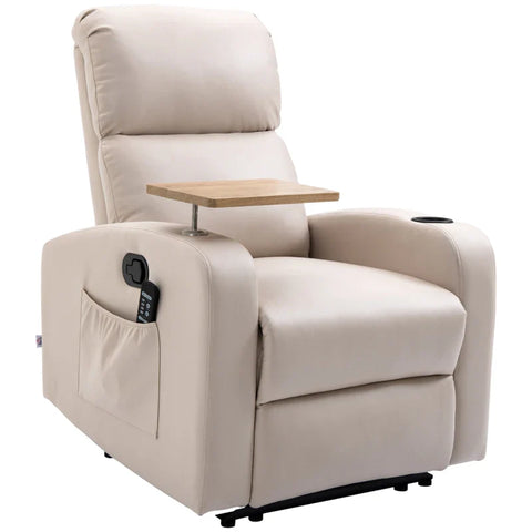 Rootz Massage Chair - Relaxation Chair - Reclining Chair - 1 Folding Table - Remote Control - 1 Footrest - 8 Different Massage Points -  Microfiber Fabric-steel - Beige - 77cm X 93cm X 105cm