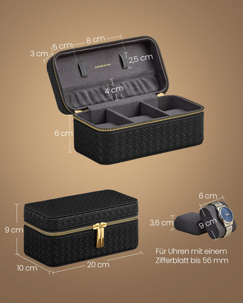 Rootz Watch Box - Timepiece Holder - Watch Storage Case - PU & Suede - 10cm x 20cm x 9cm