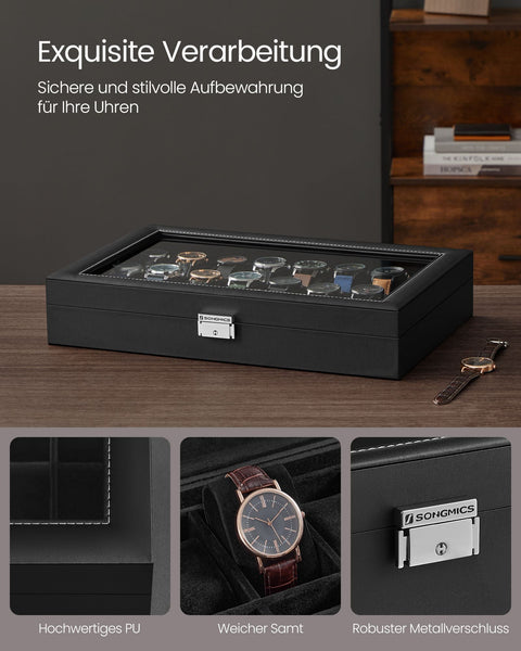 Rootz Watch Box Organizer - Watch Storage - Jewelry Case - MDF Construction - 29.5cm x 43cm x 8cm