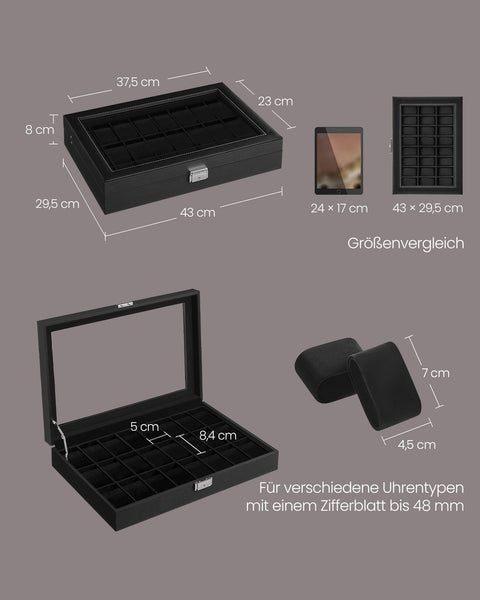 Rootz Watch Box Organizer - Watch Storage - Jewelry Case - MDF Construction - 29.5cm x 43cm x 8cm