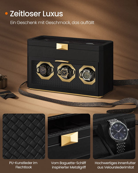 Rootz Watch Box for 9 Watches - Display Case - Jewelry Organizer - Protects Watches - 16.2 x 40 x 25.3 cm - Black
