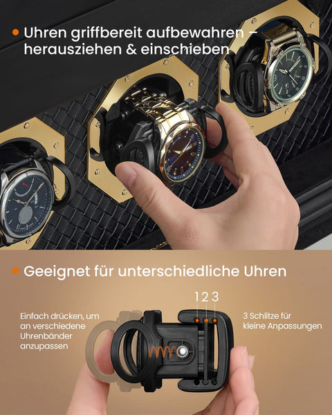 Rootz Watch Box for 9 Watches - Display Case - Jewelry Organizer - Protects Watches - 16.2 x 40 x 25.3 cm - Black