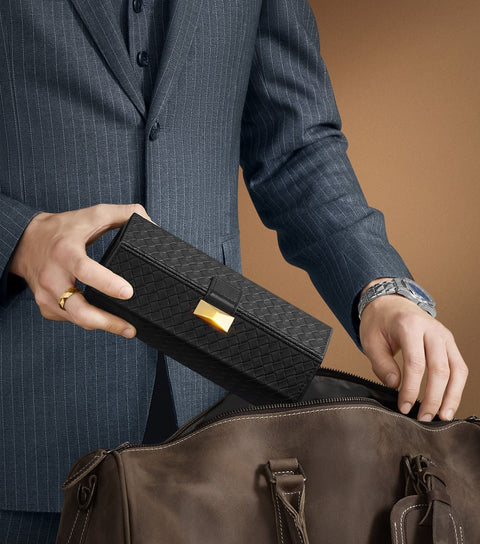 Rootz Portable Watch Box with Secret Compartment - Wristwatch Organizer - Hidden Storage - PU Leather - 9.8cm x 21.2cm x 8.7cm