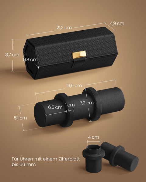 Rootz Portable Watch Box with Secret Compartment - Wristwatch Organizer - Hidden Storage - PU Leather - 9.8cm x 21.2cm x 8.7cm