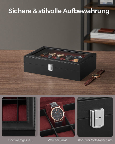 Rootz Watch Box Organizer - Timepiece Storage Case - Jewelry Holder - MDF - PU & Velvet Lining - 20.2cm x 30.2cm x 7.8cm
