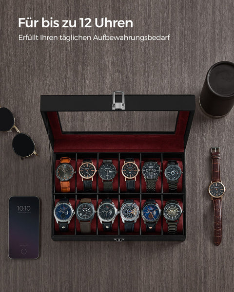 Rootz Watch Box Organizer - Timepiece Storage Case - Jewelry Holder - MDF - PU & Velvet Lining - 20.2cm x 30.2cm x 7.8cm