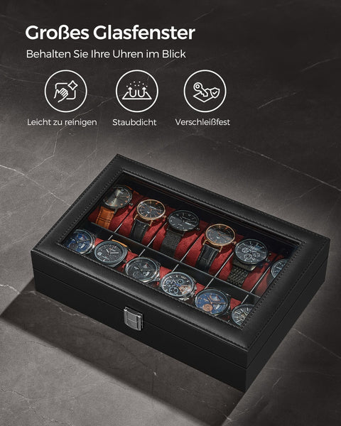 Rootz Watch Box Organizer - Timepiece Storage Case - Jewelry Holder - MDF - PU & Velvet Lining - 20.2cm x 30.2cm x 7.8cm