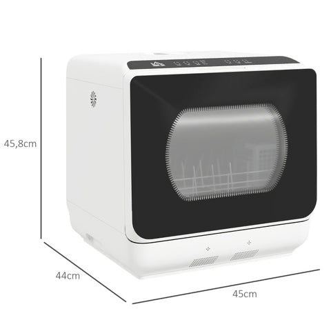 Rootz Small Dishwasher - Compact Kitchen Helper - Table Dishwasher - 6 Programs - Sparkling Clean Dishes - 45W x 44D x 45.8H cm