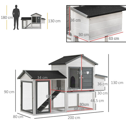 Rootz Chicken Coop - Winterproof Poultry House - Easy to Clean Hen House - Spacious and Secure - 200cm x 80cm x 130cm - Fir Wood and Steel Wire