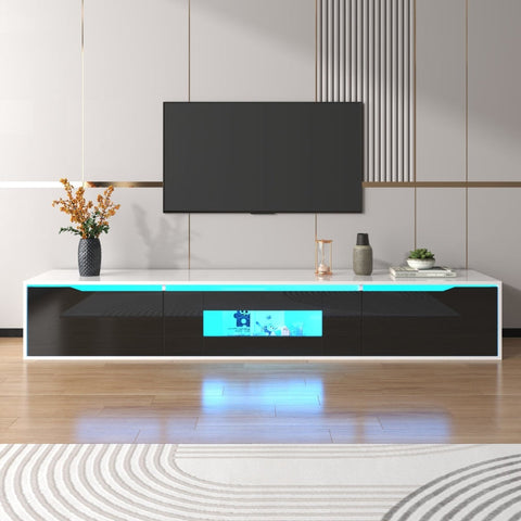 Rootz High Gloss TV Cabinet - Media Console - Entertainment Stand - LED Lighting - Customizable Atmosphere - 180L x 35W x 30H cm