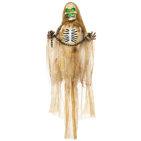Rootz Animated Halloween Decoration - Hanging Skeleton - Twistable Arms - Touch & Sound Activation - Glowing Head & Chest - 70cm x 18cm x 183cm