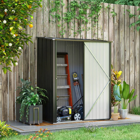 Rootz Tuinhuis - Gereedschapsschuur - Buitenopslag - Weerbestendig - Afsluitbare deur - Ruim interieur - 161,5 cm x 94,5 cm x 196 cm - Gegalvaniseerd staal - Zwart