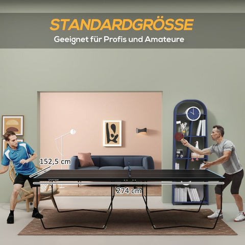 Rootz Table Tennis Table - Ping Pong Table - Compact Foldable - Versatile Use - 274cm x 152.5cm x 76cm - Black Steel MDF - Wheels - Accessories
