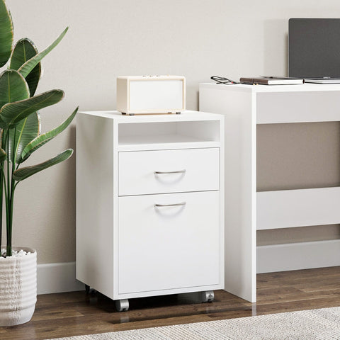 Rootz Rolling Storage Container - File Cabinet - Office Organizer - 1 Shelf - 1 Drawer - 1 Cupboard - Chipboard - 40cm x 35cm x 60cm