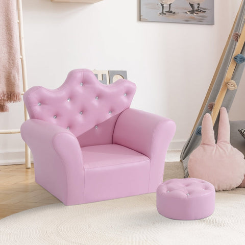 Rootz Kinderbank met poef - Prinsessenbank - Kinderfauteuil - Comfortabel en veilig - Elegant ontwerp - Duurzaam en hoogwaardig - 58 cm x 40,5 cm x 49 cm