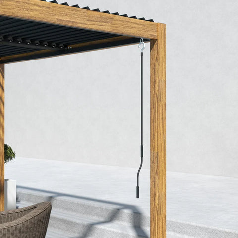 Rootz Pergola - Tuinpaviljoen - Lattendak - Handslinger - Grondpennen - Aluminium - Hout - Aluminium - Zwart - Naturel - 297L x 297B x 228H cm