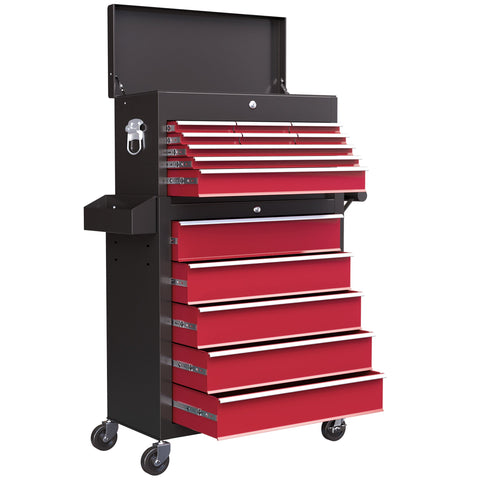 Rootz Tool Trolley - Workshop Trolley - Mobile Tool Chest - Lockable Drawers - Red Steel - 14 Drawers - 60x26x34cm & 76x33x75cm