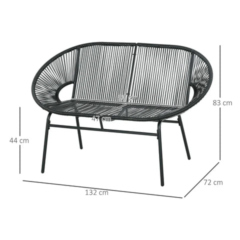 Rootz Rattan Chair - Garden Chair - Boho Style - Relax Chair - PE Rattan - Black - 132cm x 72cm x 83cm