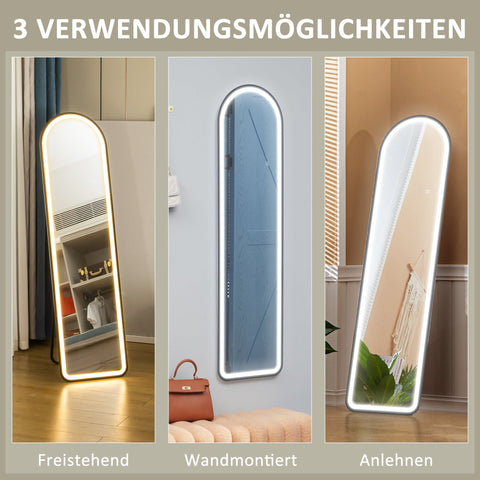Rootz Full Length Mirror - Freestanding Mirror - Standing Mirror - Dimmable LED - 150cm x 40cm - Modern & Elegant Design for Living Room