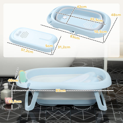Rootz Baby Bath Tub - Foldable - Non-Slip Baby Bath - Safe Materials - 83L x 48W x 23.5H cm - Blue - Ideal for Easy Storage & Transport