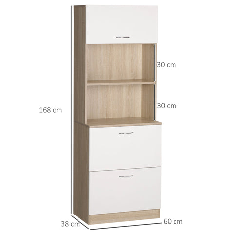 Rootz Kitchen Buffet Cabinet - Multi-Purpose Storage - Modern Kitchen Cupboard - Large Worktop - 60 x 38 x 168 cm - MDF - White