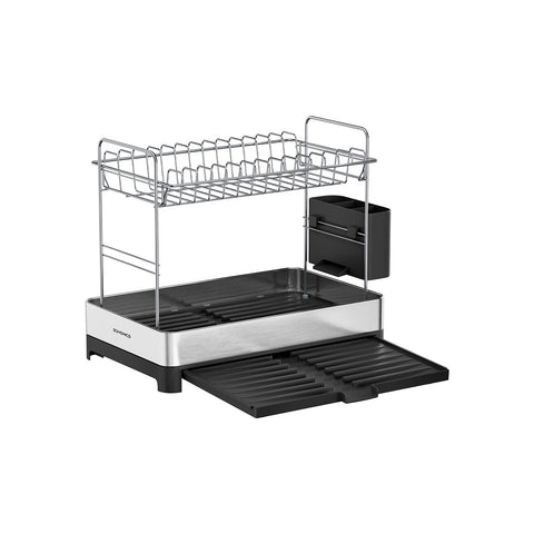 Rootz Stainless Steel Dish Drainer - 2 Tier Rack - Kitchen Organiser - Lightweight - 33.4cm x 40cm x (25-44cm)