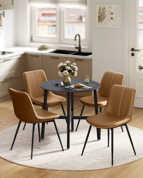 Rootz Round Dining Table - Small Ebony Black - Ink Black - Heavy Duty - 80cm d x 75cm H