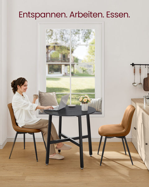 Rootz Round Dining Table - Small Ebony Black - Ink Black - Heavy Duty - 80cm d x 75cm H