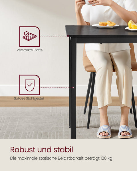 Rootz Dining Table - Kitchen Table - Eating Table - Stylish Design - 70cm x 110cm x 77cm - Ebony Black-Matte Black