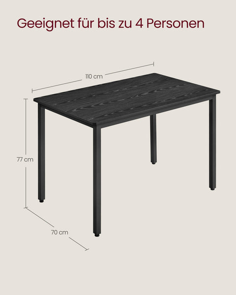Rootz Dining Table - Kitchen Table - Eating Table - Stylish Design - 70cm x 110cm x 77cm - Ebony Black-Matte Black