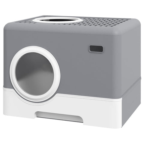 Rootz Cat Litter Tray - Cat Litter Box - Enclosed Litter Box - Easy Cleaning - Enhanced Privacy - 52cm x 41cm x 38.5cm - Gray