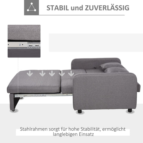 Rootz Sofa Bed for 2 People - Convertible Couch - Sleeper Sofa - Storage Space - Grey - 136L x 92W x 84H cm