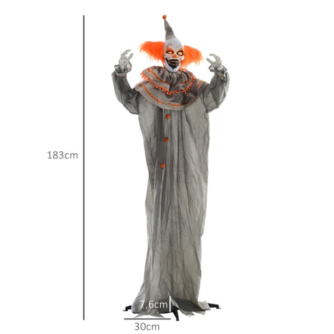 Rootz Halloween Clown Decoration - Animated Spooky Figure - Rotating Head - Glowing Eyes - Battery Operated - 65cm x 18cm x 183cm