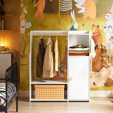 Rootz Kinder Wardrobe with Stand - Children's Closet - Kids' Storage - Secure & Space-Saving - 94x110x35cm