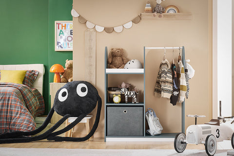 Rootz Kid's Wardrobe - Children's Closet - Nursery Storage - Ample Space - 97x108x35cm - MDF Material - Includes Fabric Box & Hooks