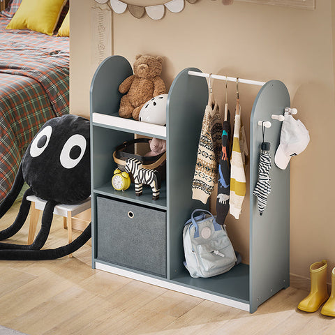 Rootz Kid's Wardrobe - Children's Closet - Nursery Storage - Ample Space - 97x108x35cm - MDF Material - Includes Fabric Box & Hooks