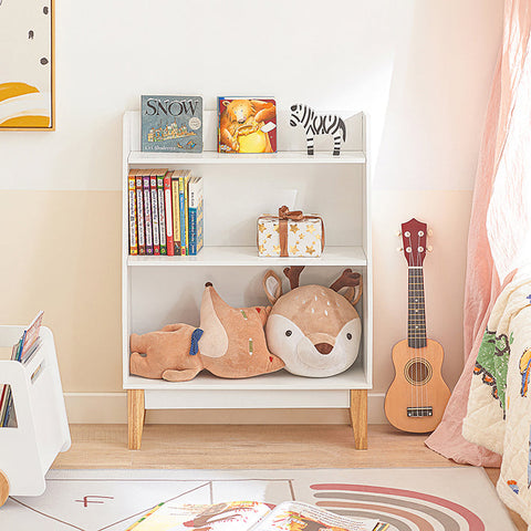 Rootz Children's Bookshelf - Toy Storage Rack - Kids Organizer - White MDF & Pine - Safety Anti-Tip - Sturdy Construction - 60cm x 80cm x 25cm