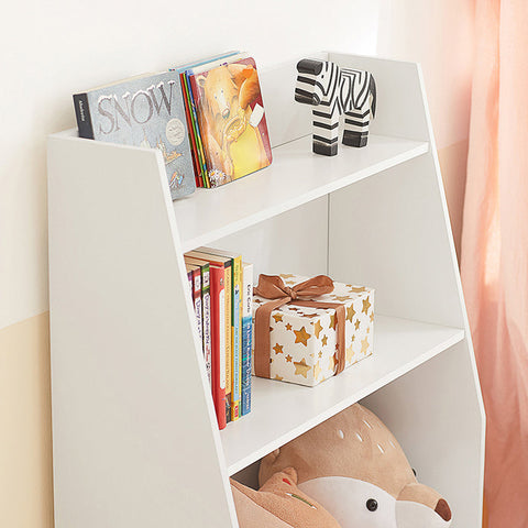 Rootz Children's Bookshelf - Toy Storage Rack - Kids Organizer - White MDF & Pine - Safety Anti-Tip - Sturdy Construction - 60cm x 80cm x 25cm