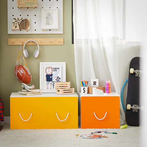 Rootz Toy Chest with Wheels - Toy Box with Lid - Children's Storage Box - MDF Construction - Mobile & Versatile - Supports up to 93kg - 70cm x 35cm x 40cm - Yellow White