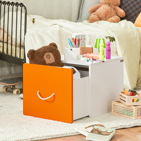 Rootz Toy Chest with Wheels - Toy Box with Lid - Storage Box for Children - Movable & Sturdy - Orange White - 40cm x 35cm x 40cm