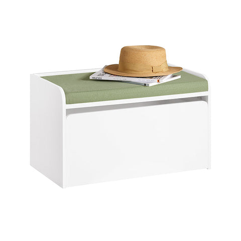 Rootz Toy Chest with Seat Cushion - Bench - Storage Box for Children - Movable with Wheels - Load Capacity 100kg - Green White - 60cm x 35cm x 34cm