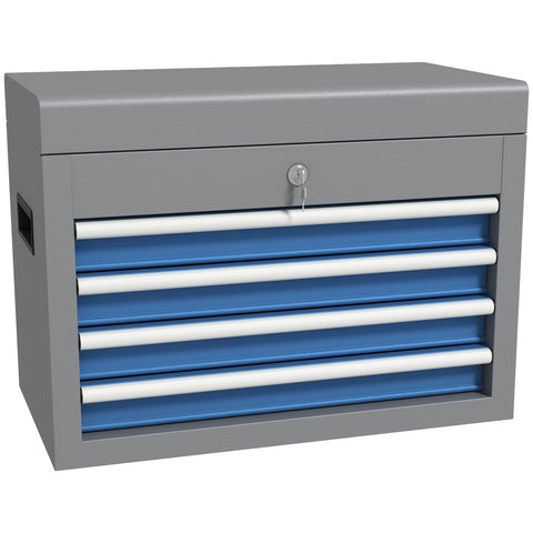 Rootz Lockable Metal Tool Box - Tool Storage - Toolbox Organizer - 4 Drawers & Shelf - 45L x 24.5W x 32.5H cm - Secure & Portable