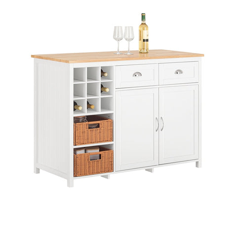 Rootz Kitchen Island - Bar Table - Beverage Station - Storage Cabinet - Rubberwood Top - 120cm x 90cm x 56cm