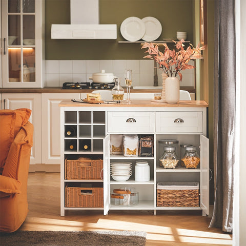 Rootz Kitchen Island - Bar Table - Beverage Station - Storage Cabinet - Rubberwood Top - 120cm x 90cm x 56cm