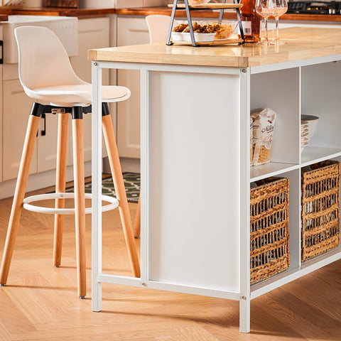 Rootz Kitchen Island Storage Cabinet - Dining Buffet - Display Stand - MDF - Metal Frame - Rubberwood Table Top - 170cm x 89cm x 60cm