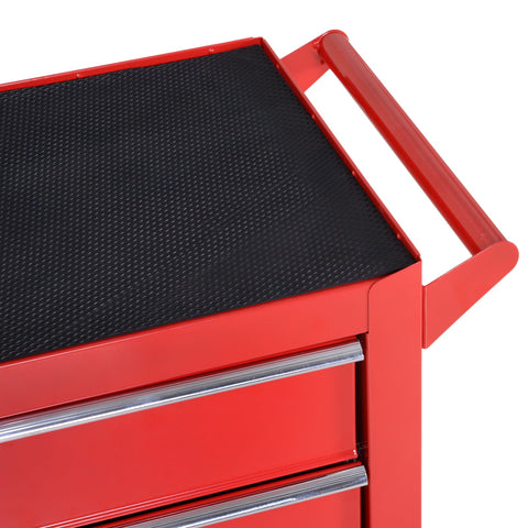 Rootz Rollable Workshop Tool Trolley - Tool Cart - Lockable Storage - 5 Drawers - Steel 69 x 33 x 75 cm - Red-Black