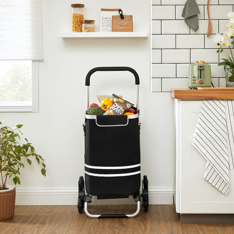 Rootz Foldable Shopping Trolley - Stair Climber - Shopping Cart - 35L Capacity - Lightweight Aluminum - 47cm x 35cm x 97cm