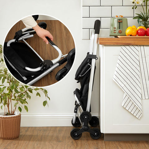 Rootz Foldable Shopping Trolley - Stair Climber - Shopping Cart - 35L Capacity - Lightweight Aluminum - 47cm x 35cm x 97cm
